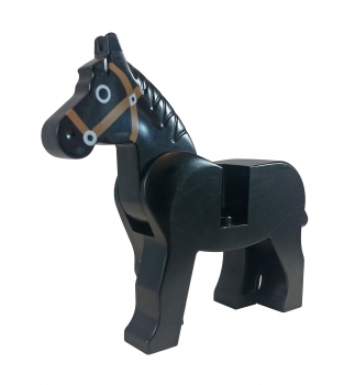Lego 4493c01pb02 Pferd schwarz mit aufgedrucktem braunen Zaum