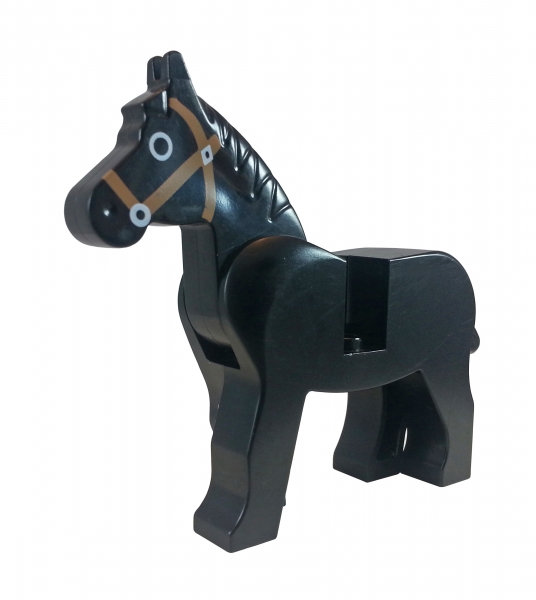 Lego 4493c01pb02 Pferd schwarz mit aufgedrucktem braunen Zaum