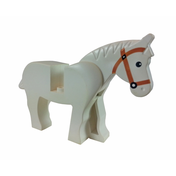 Lego 4493c01pb04 Pferd weiß mit aufgedrucktem braunen Zaum