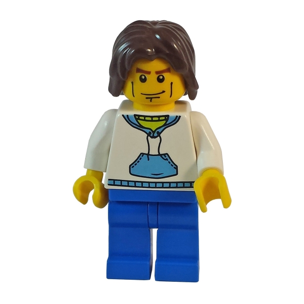 cty190 Lego Minifigur mit weißem Hoodie und blauen Taschen