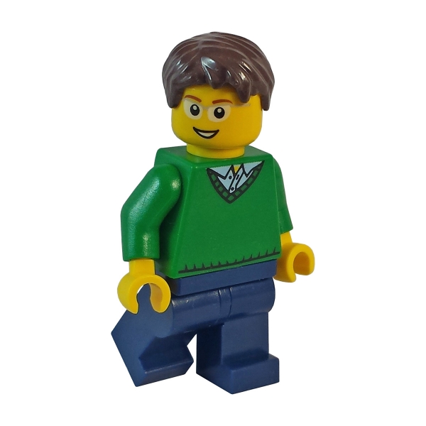 cty191 Lego Minifigur mit grünem Pullover und dunkelblauer Hose